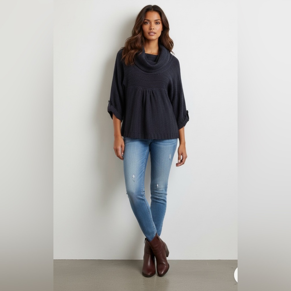 FYLO Gray Cowl Neck Roll-Tab Sweater